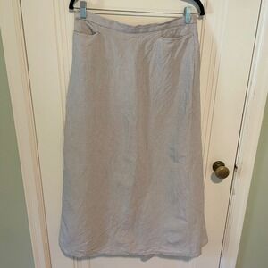 Eileen Fisher Linen Maxi Skirt Medium Beige Tan Gingham
